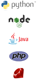 Python Node.js Java php Ruby