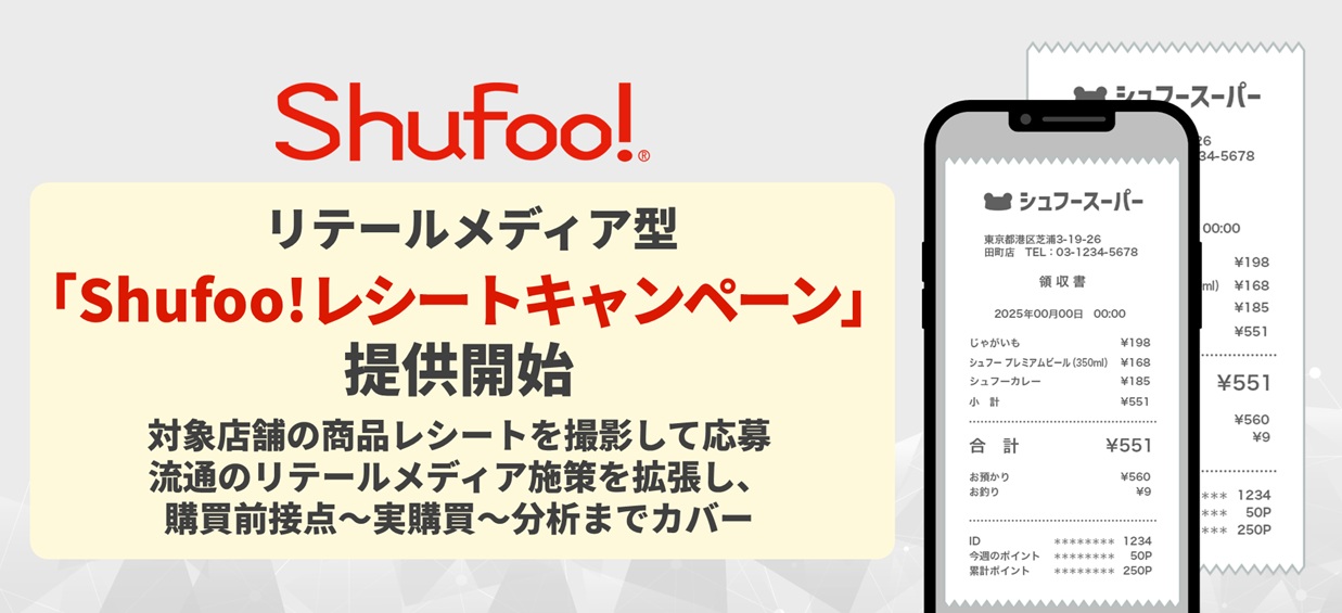 リテールメディア型「Shufoo!レシートキャンペーン」提供開始 対象店舗の商品レシートを撮影し…