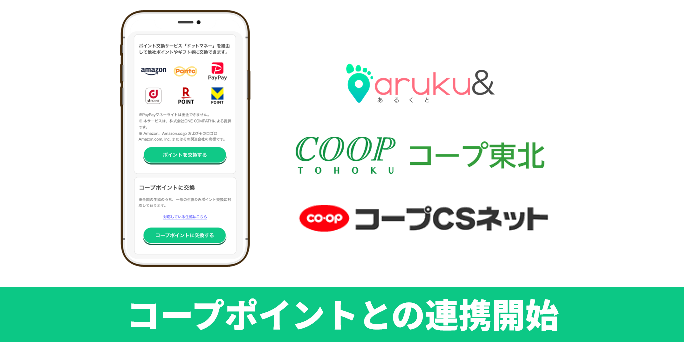 ウォーキングアプリ「aruku&」、コープポイントとの連携開始 ウォーキングで獲得したポイントを…